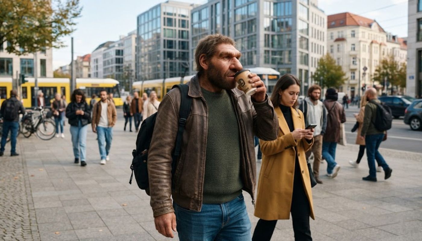 wizualizacja neandertalczyka w obecnych czasach